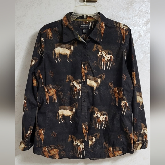 Vintage Bit & Bridle western black 🐎 horses button-down size XL - Picture 1 of 4